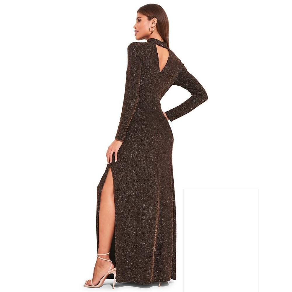 Lipsy Metallic Sparkle Side-Slit Gown